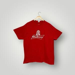 Vintage Budweiser Beer Promo T-Shirt Red Large Gildan Men’s